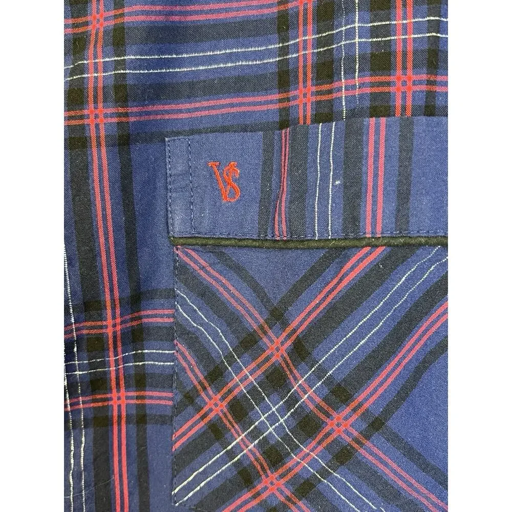 VIctoria's Secret Sleep Shirt Women's XL Blue Plaid Button Front Pajama Top